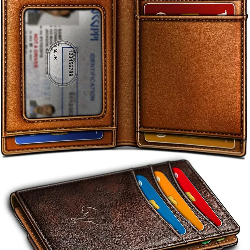 New Magnetic Closure Slim Wallet-Genuine Leather Front Pocket Wallet for Men